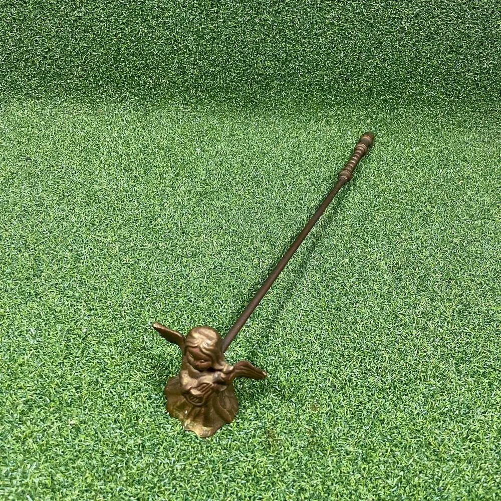 Vintage Solid Brass Angel Taper Candle Holder w/ Long Handle Cherub Harp